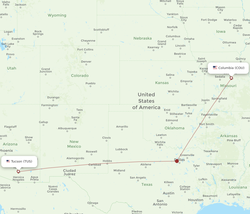 Flights from Columbia to Tucson COU to TUS Flight Routes