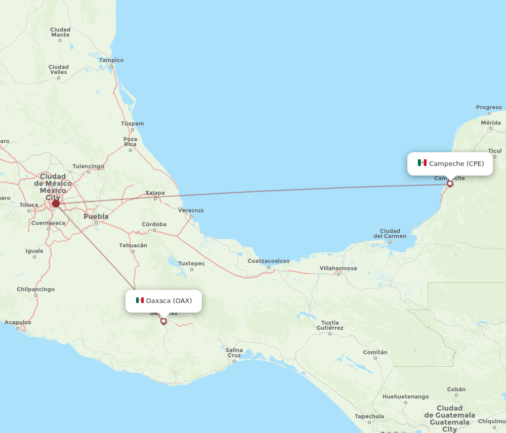 Flights from Campeche to Oaxaca CPE to OAX Flight Routes