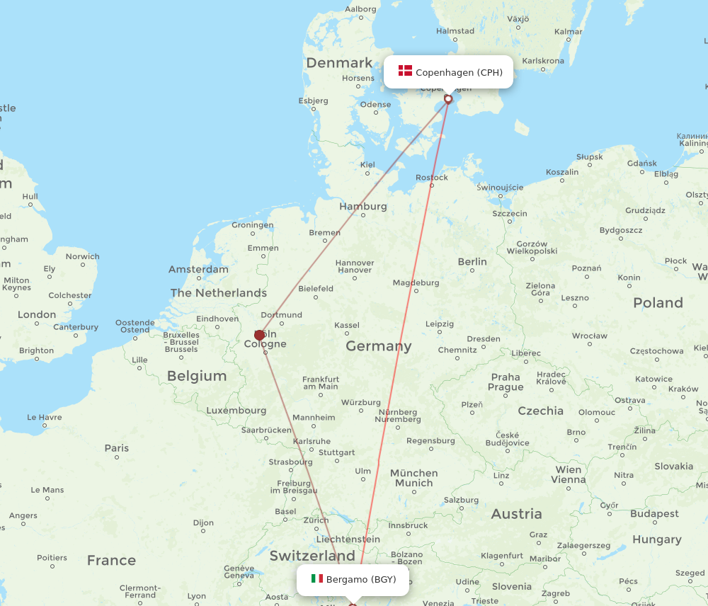 Flights from Copenhagen to Milan CPH to BGY Flight Routes