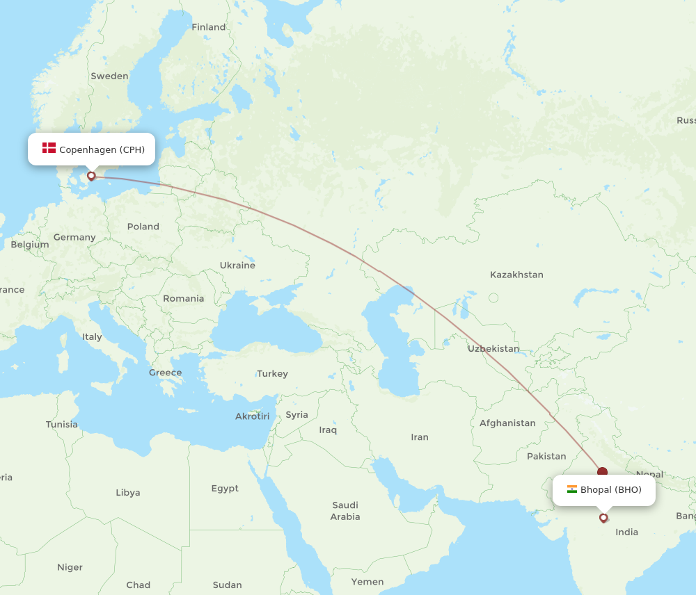 Flights from Copenhagen to Bhopal CPH to BHO Flight Routes