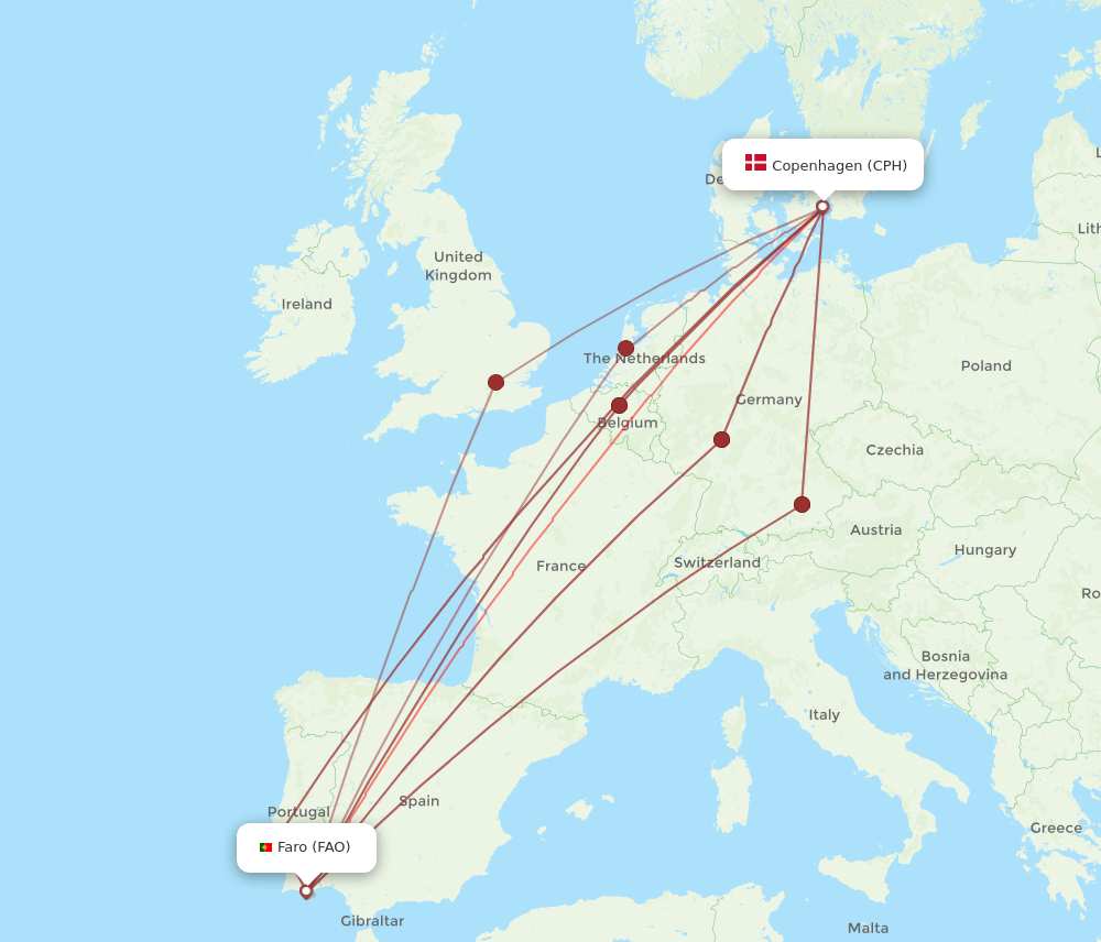 All Flight Routes From Copenhagen To Faro, CPH To FAO - Flight Routes