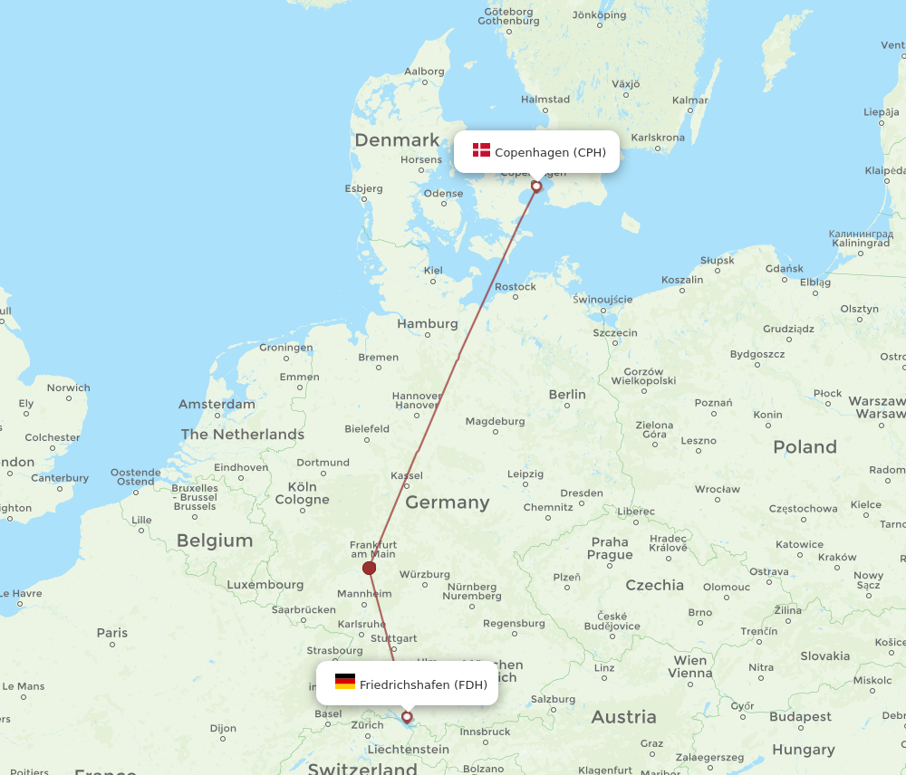 Flights from Copenhagen to Friedrichshafen CPH to FDH Flight Routes