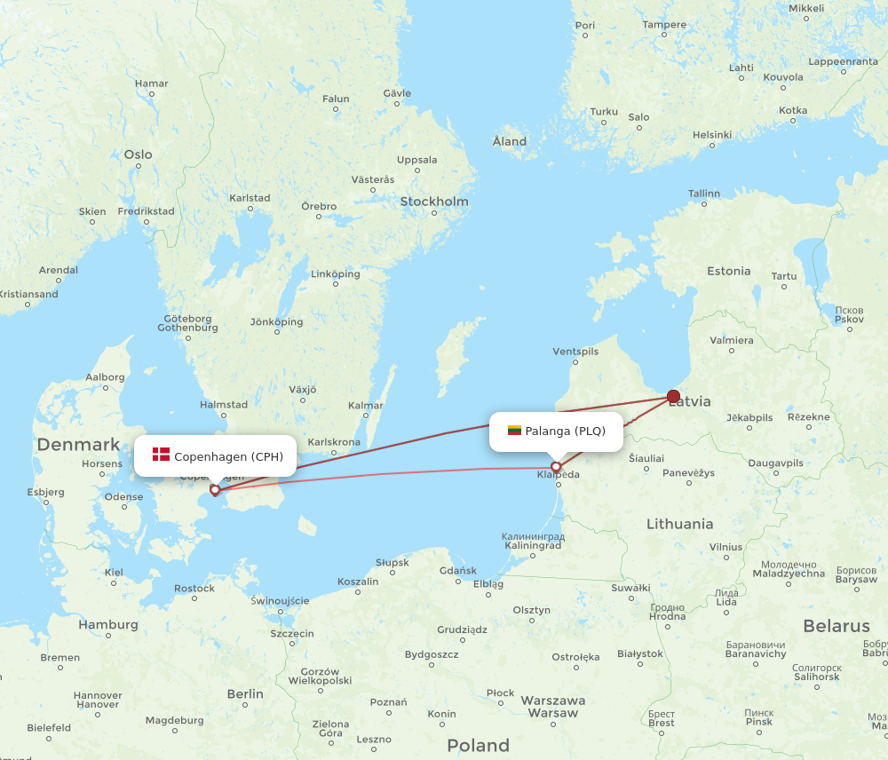 Flights from Copenhagen to Palanga CPH to PLQ Flight Routes