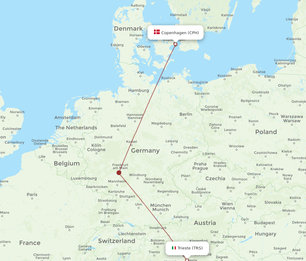 All flight routes from Copenhagen to Trieste, CPH to TRS - Flight Routes