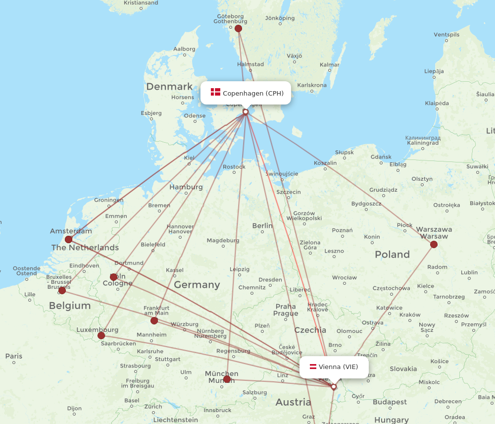 Flights from Copenhagen to Vienna CPH to VIE Flight Routes