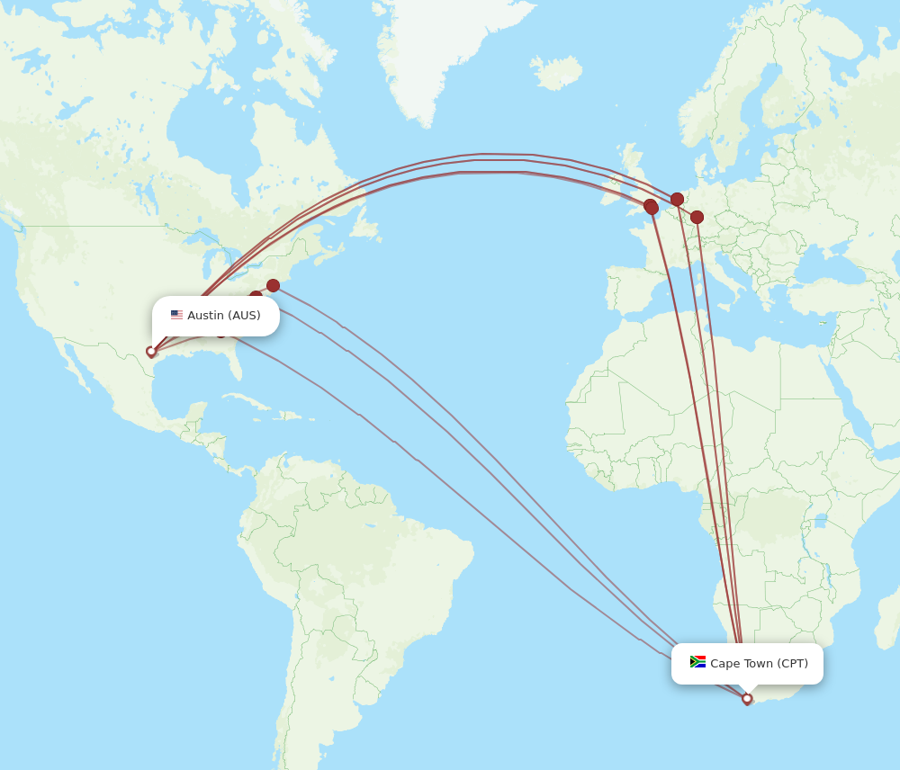 All Flight Routes From Cape Town To Austin Cpt To Aus Flight Routes 9329