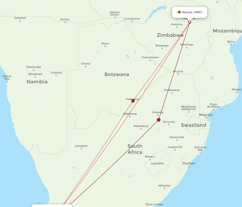 All Flight Routes From Cape Town To Harare Cpt To Hre Flight Routes 3178