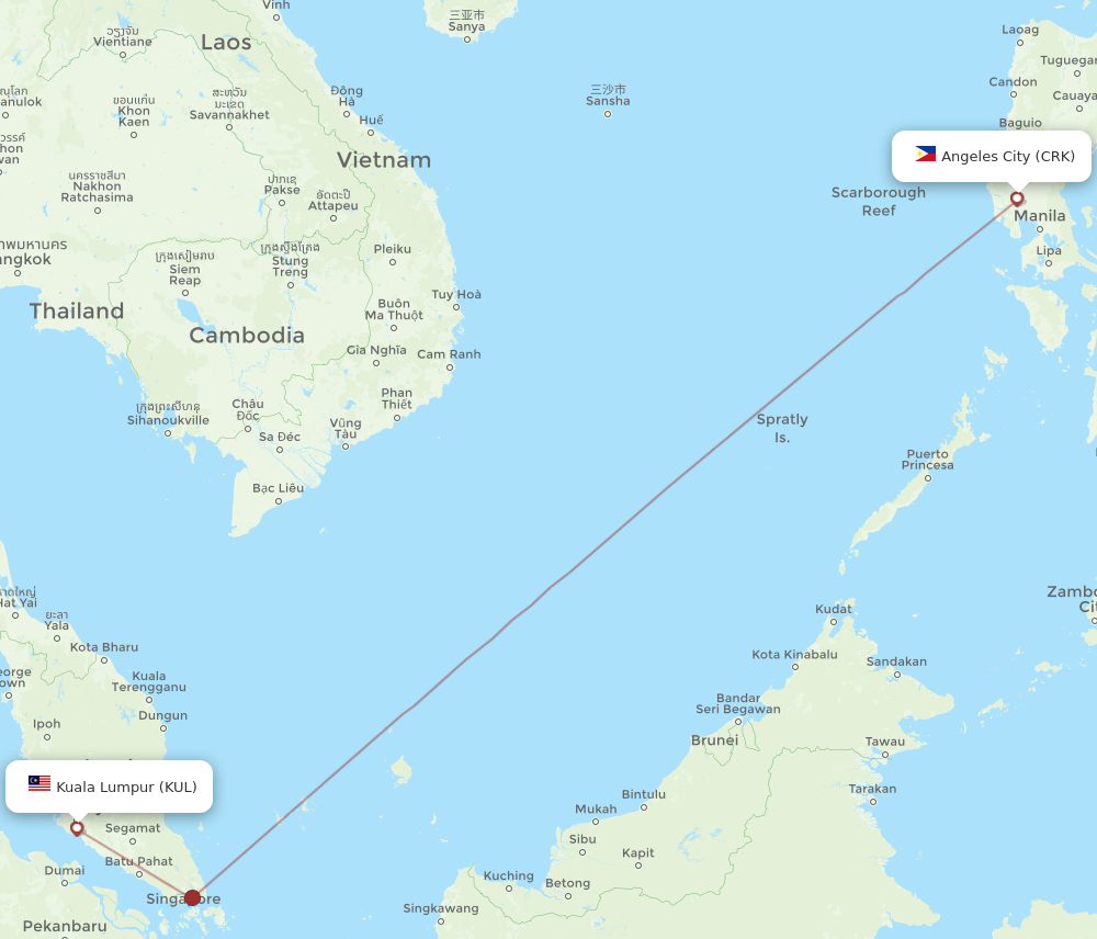 Flights from Angeles to Kuala Lumpur, CRK to KUL - Flight Routes