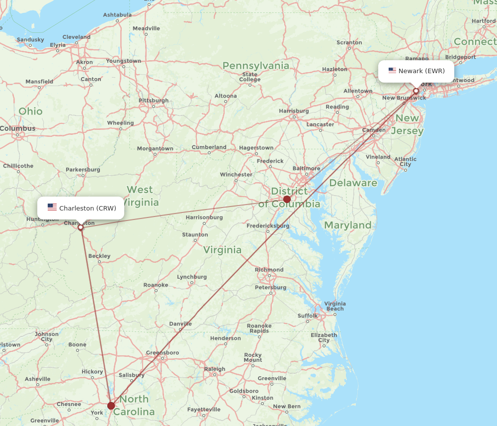 Flights from Charleston to New York CRW to EWR Flight Routes