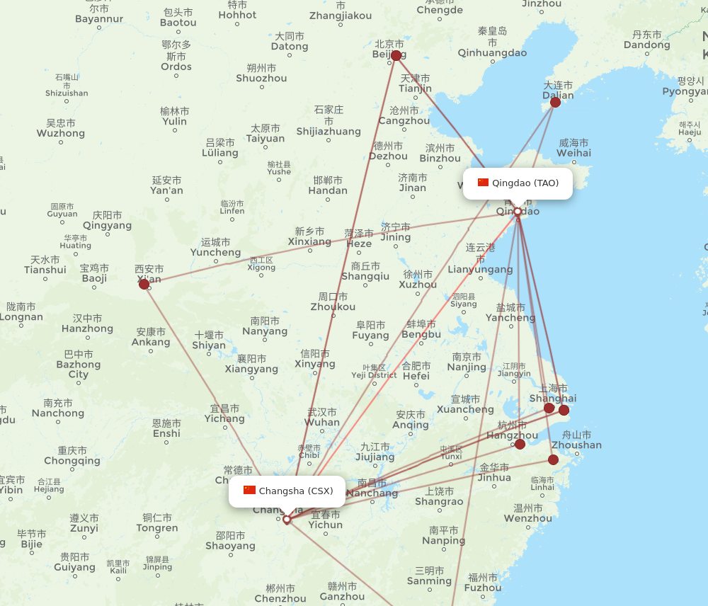 Flights from Changsha to Qingdao, CSX to TAO - Flight Routes