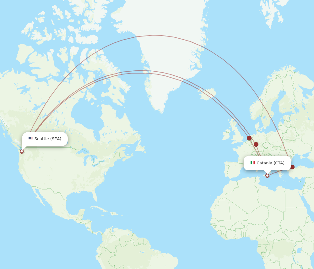 All flight routes from Catania to Seattle, CTA to SEA - Flight Routes