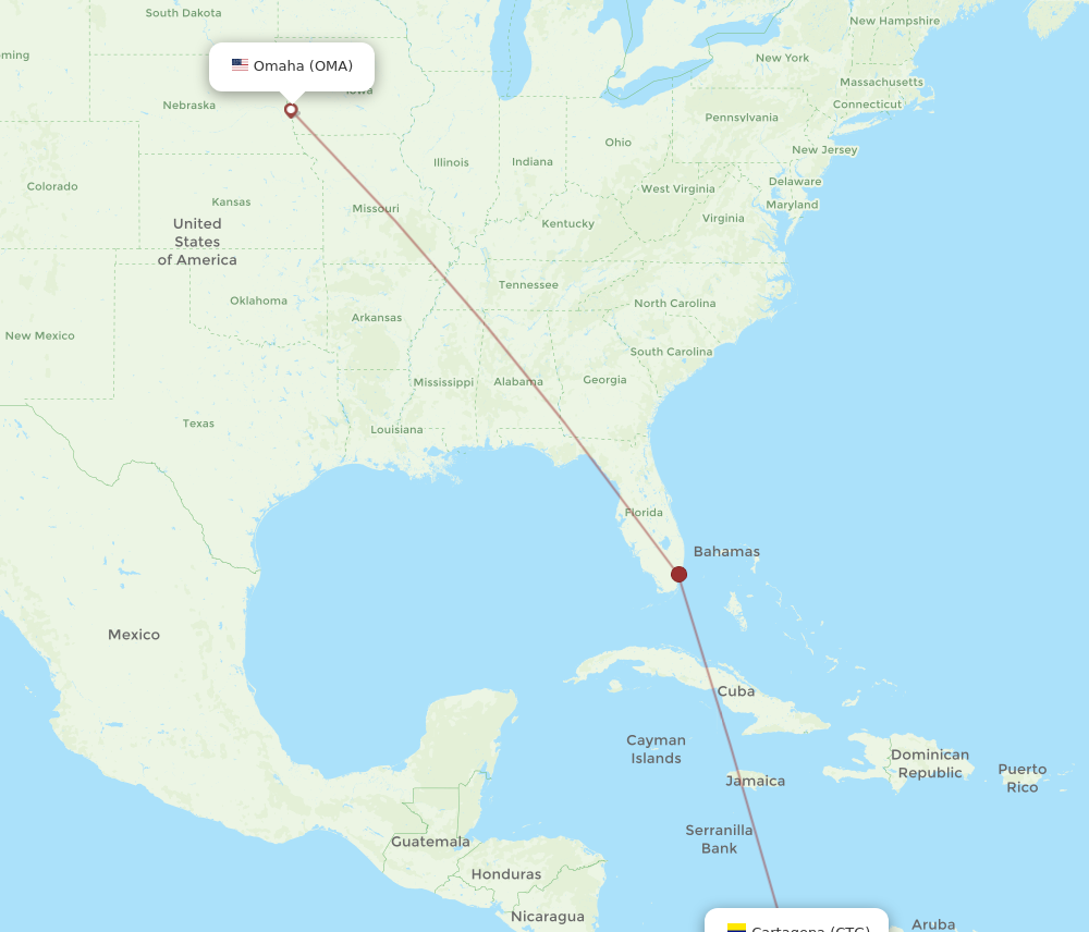 Flights from Cartagena to Omaha, CTG to OMA - Flight Routes