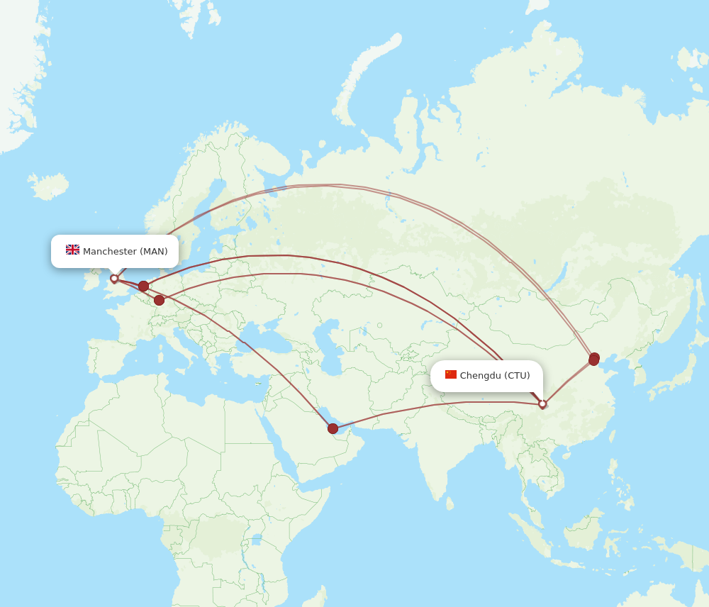 CTU to MAN flights and routes map