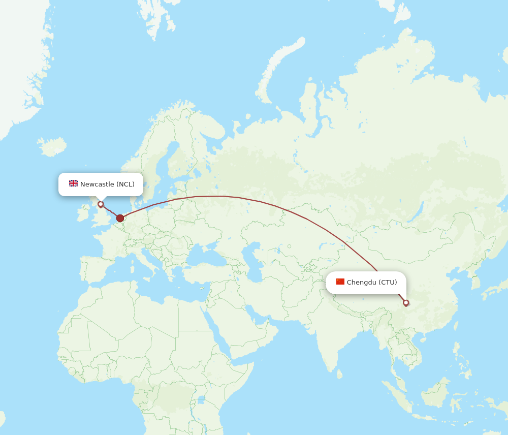 CTU to NCL flights and routes map