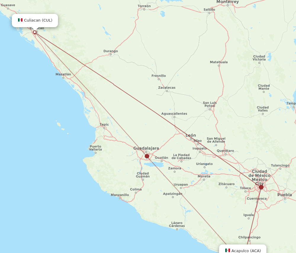 All flight routes from Culiacan to Acapulco, CUL to ACA - Flight Routes