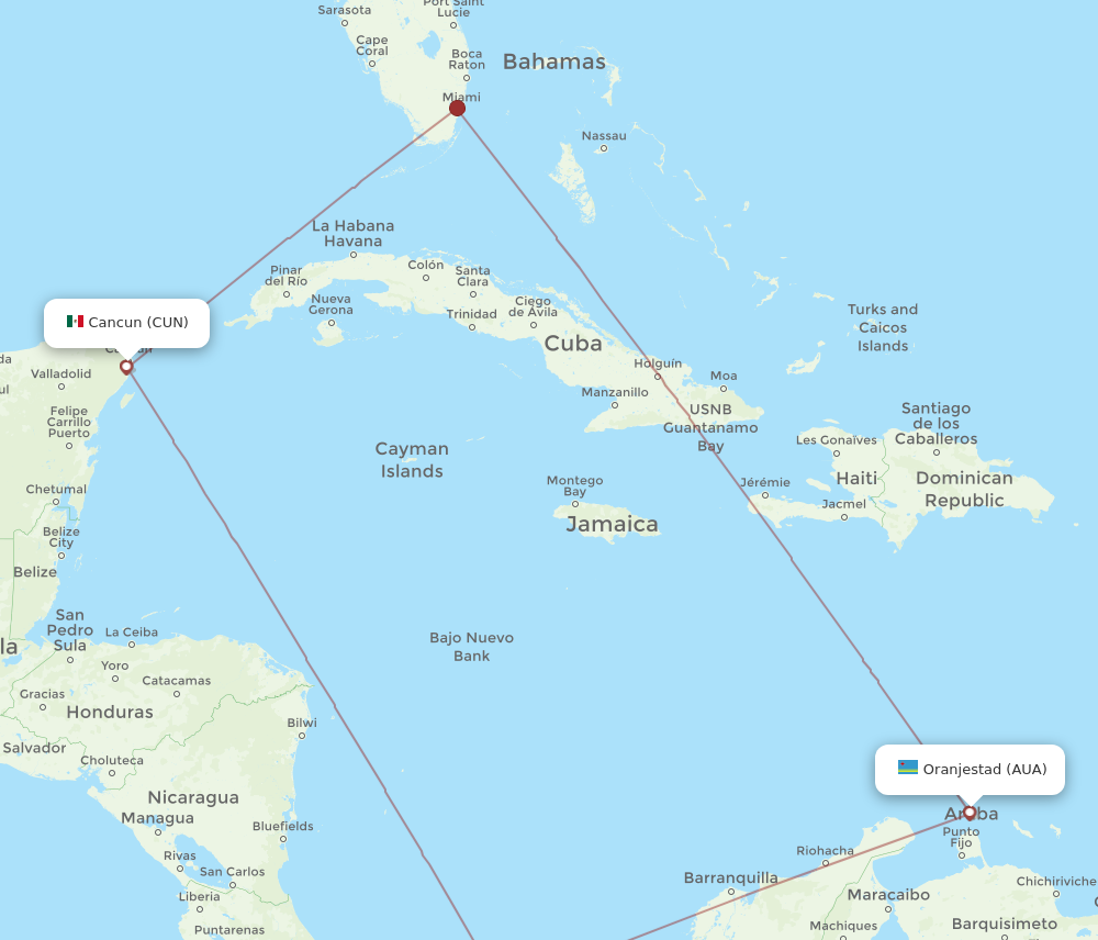 Flights from Cancun to Aruba CUN to AUA Flight Routes