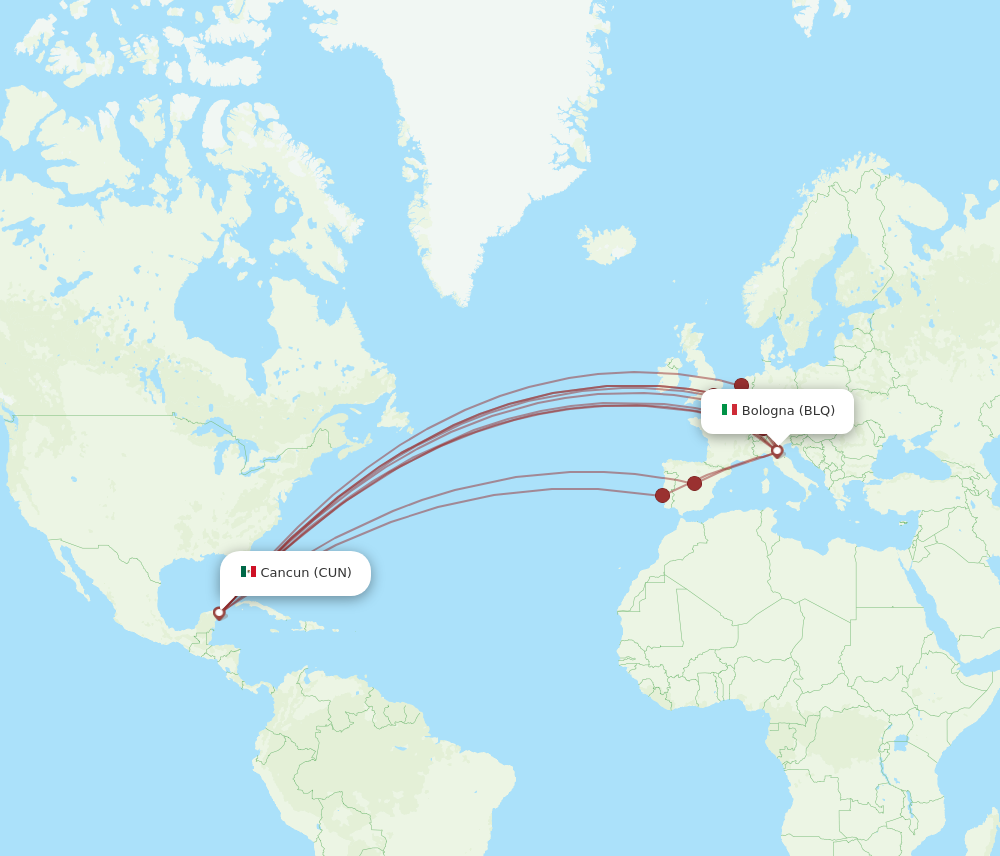 CUN to BLQ flights and routes map