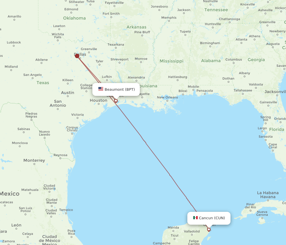 Flights from Cancun to Beaumont CUN to BPT Flight Routes