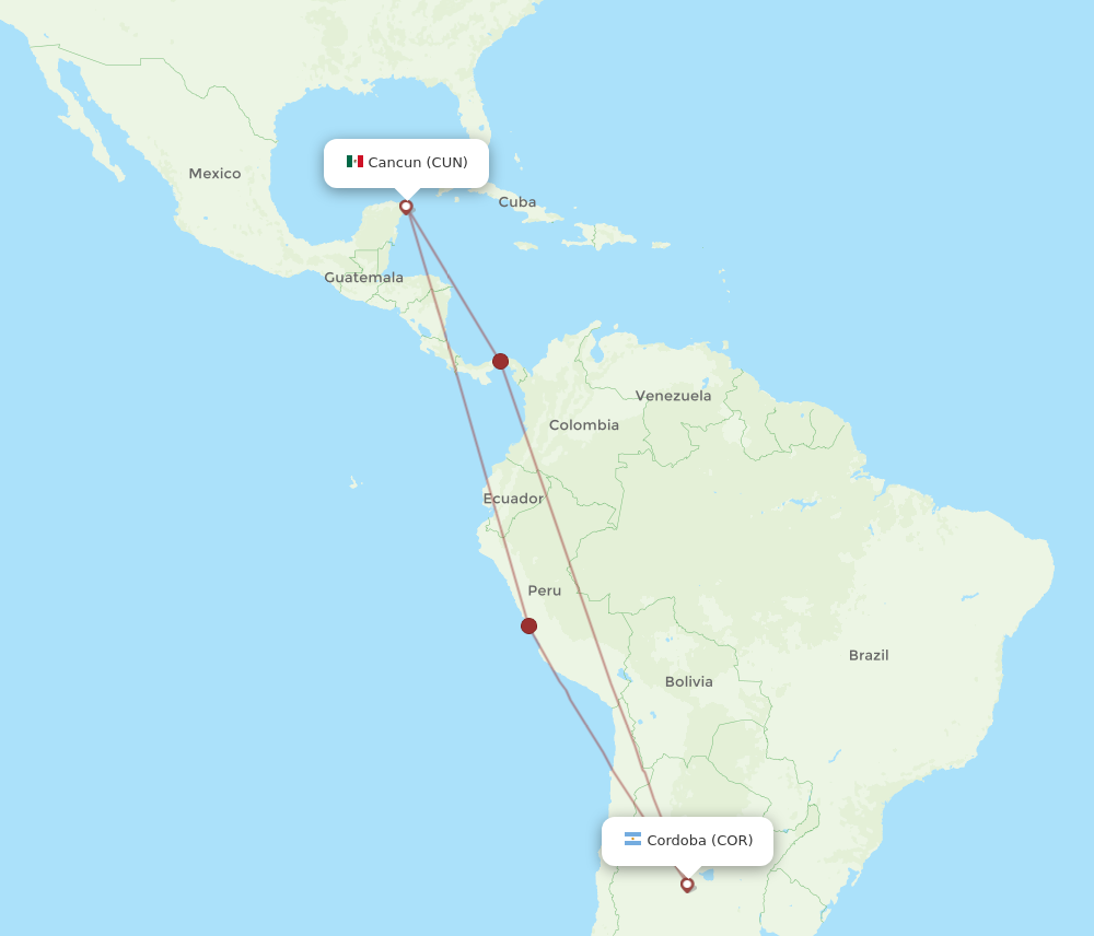 Flights from Cancun to Cordoba CUN to COR Flight Routes