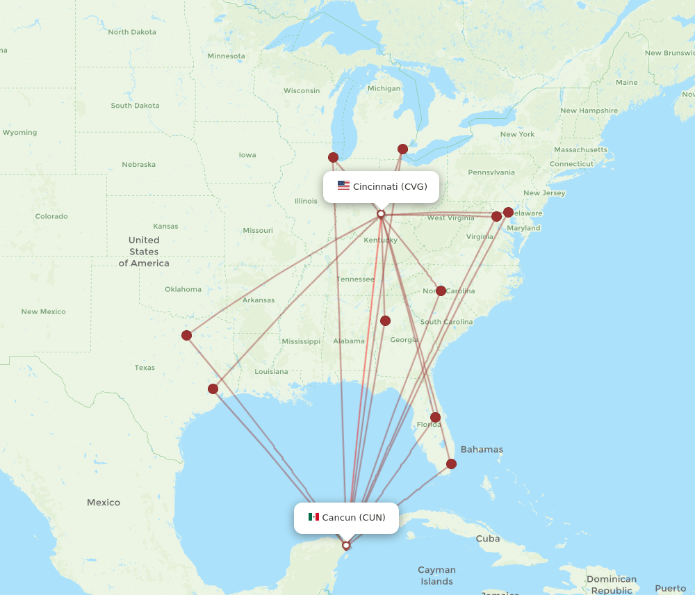 All Flight Routes From Cancun To Cincinnati Cun To Cvg Flight Routes 0381