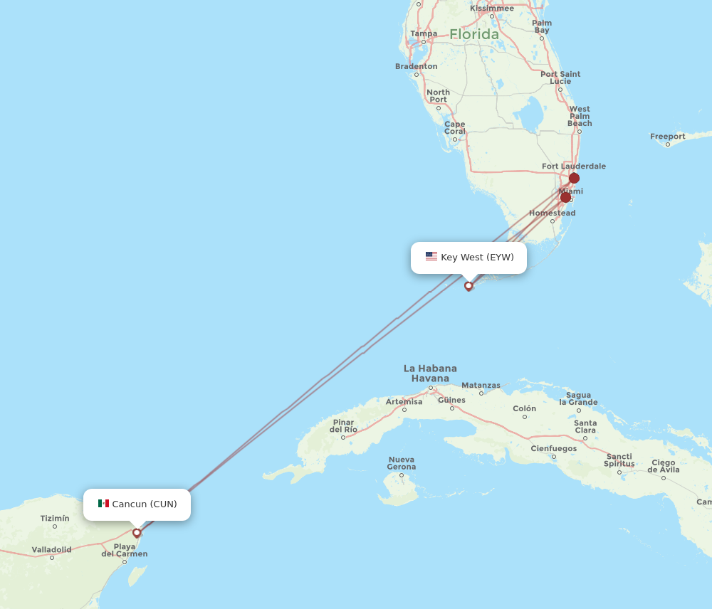 Flights from Cancun to Key West CUN to EYW Flight Routes