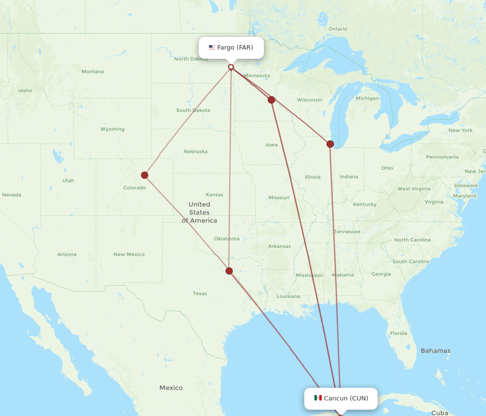 Flights from Cancun to Fargo CUN to FAR Flight Routes