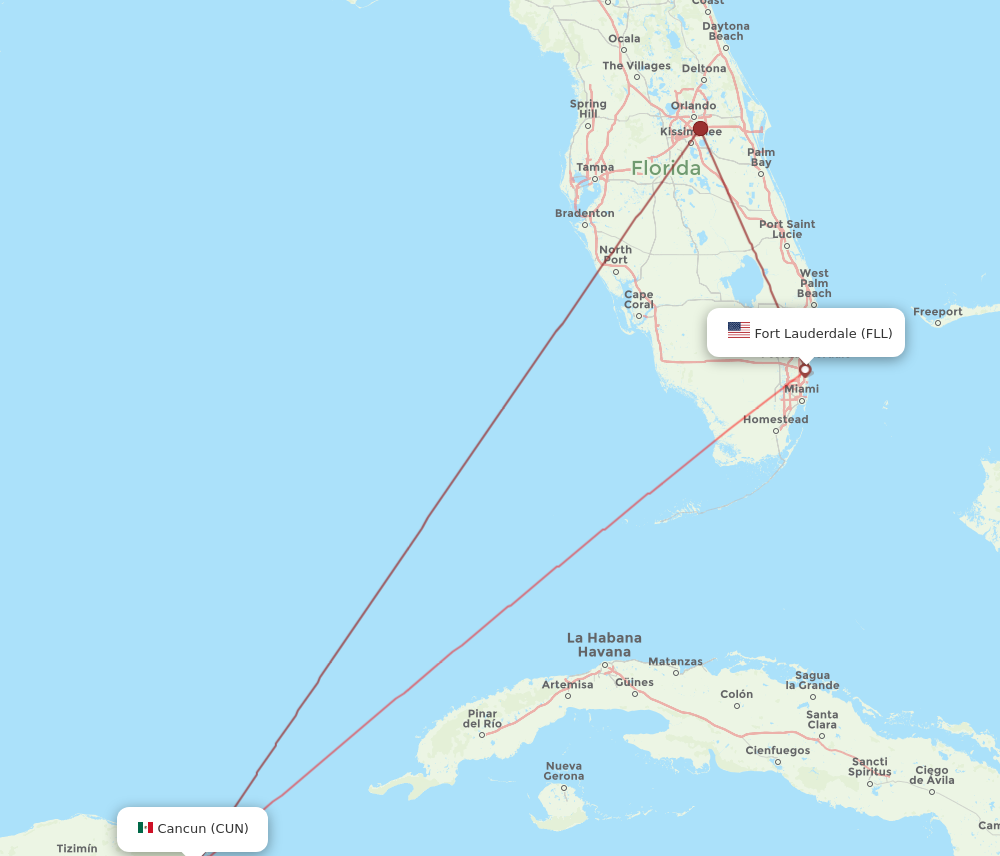 Flights from Cancun to Fort Lauderdale CUN to FLL Flight Routes