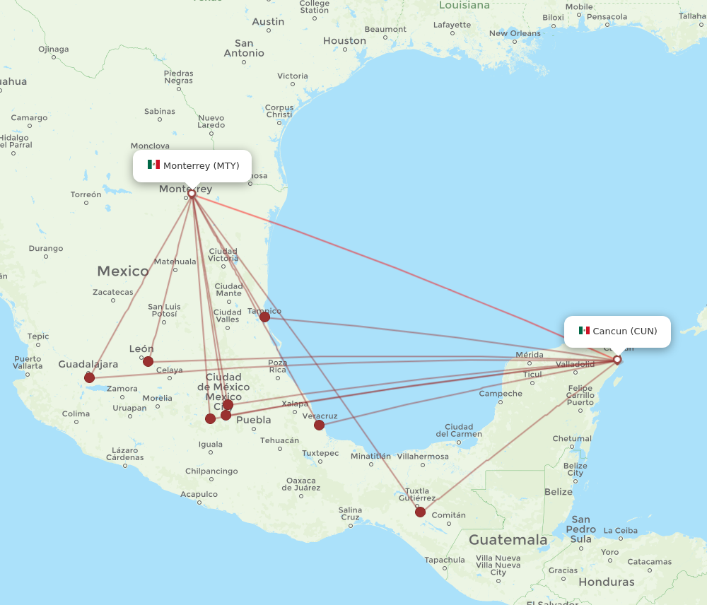 Flights from Cancun to Monterrey CUN to MTY Flight Routes