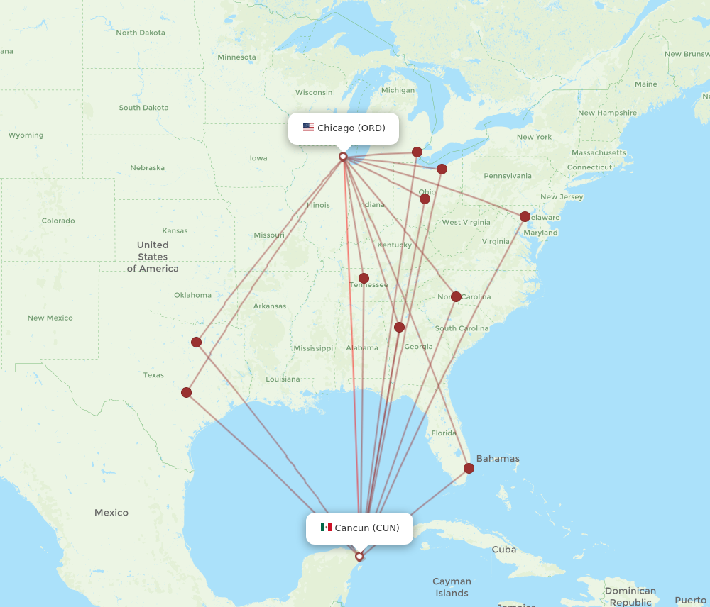 Flights from Cancun to Chicago CUN to ORD Flight Routes