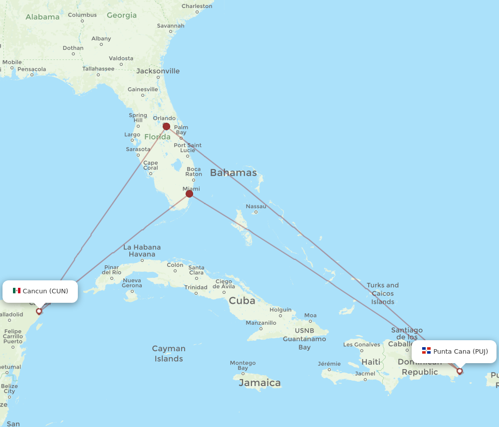 Flights from Cancun to Punta Cana CUN to PUJ Flight Routes