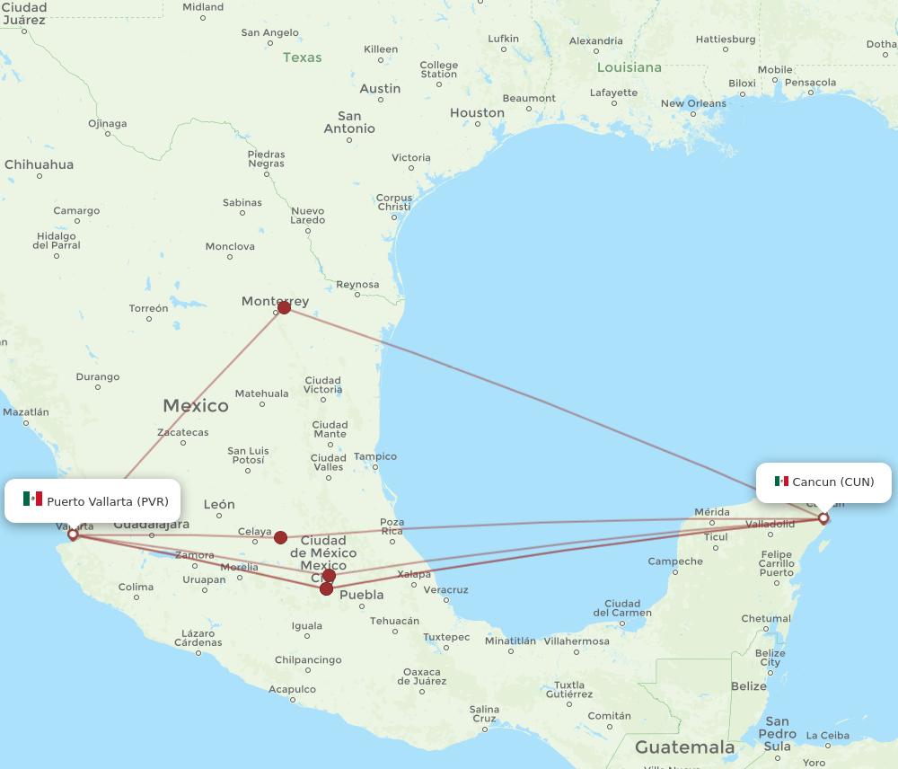 Flights from Cancun to Puerto Vallarta CUN to PVR Flight Routes