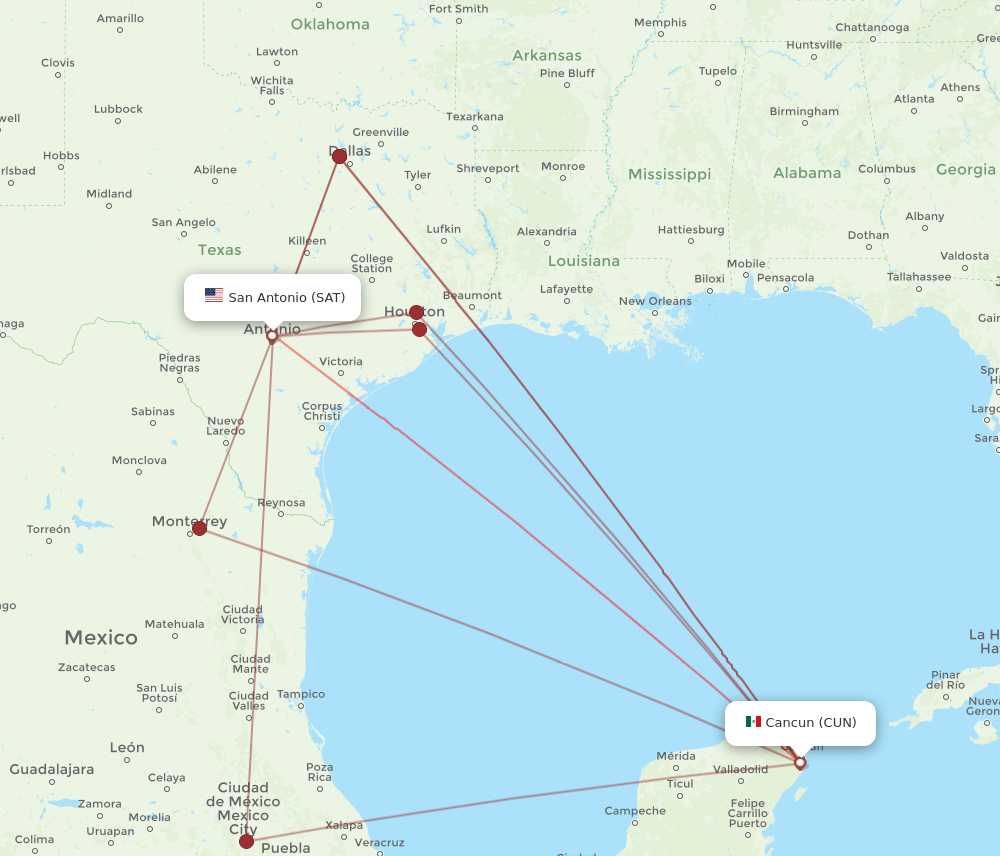 Flights from Cancun to San Antonio CUN to SAT Flight Routes