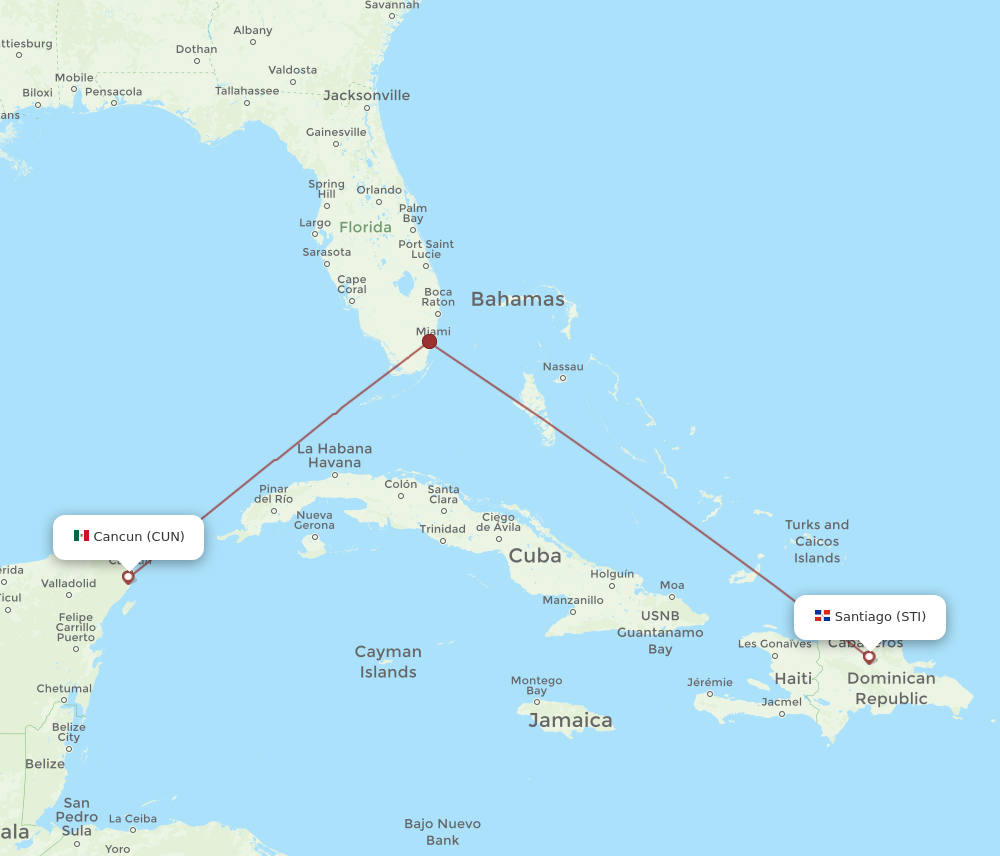 Flights from Cancun to Santiago CUN to STI Flight Routes