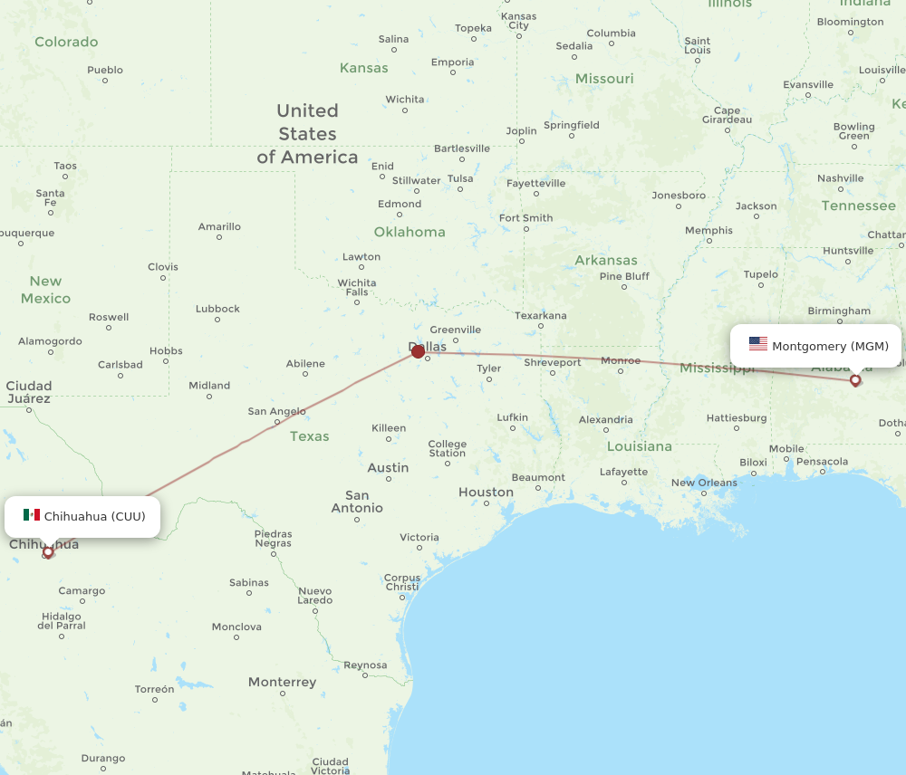 Flights from Chihuahua to Montgomery CUU to MGM Flight Routes