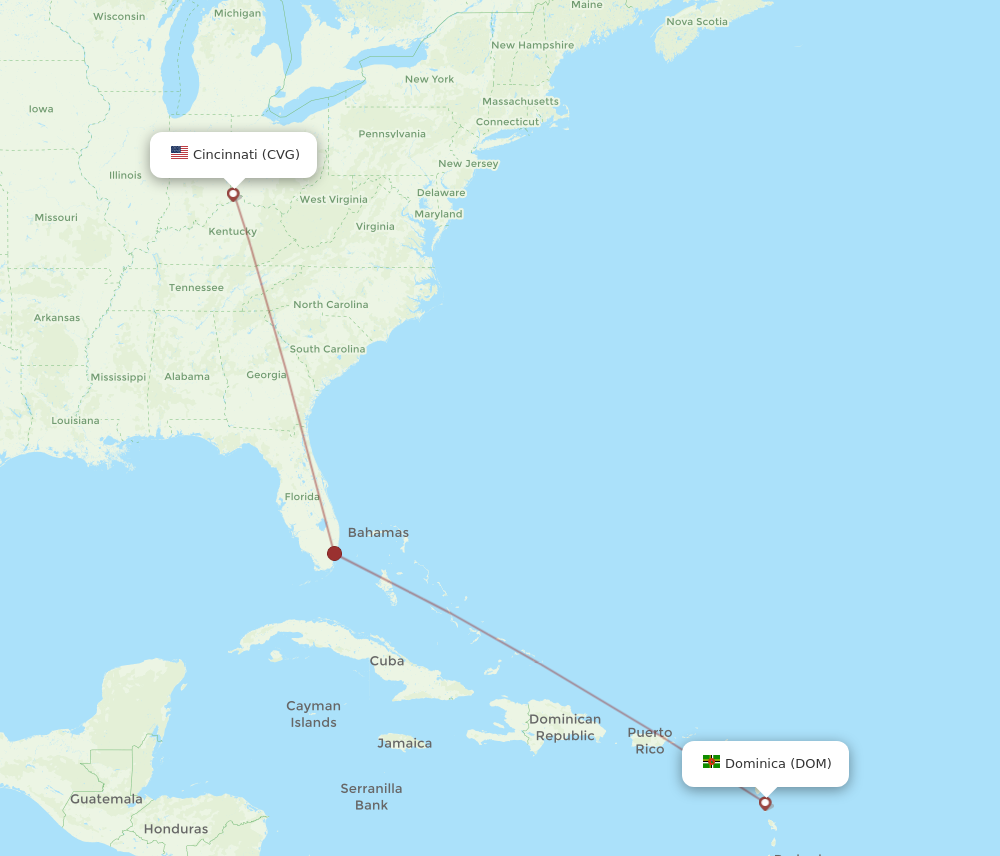 Flights from Cincinnati to Dominica, CVG to DOM - Flight Routes