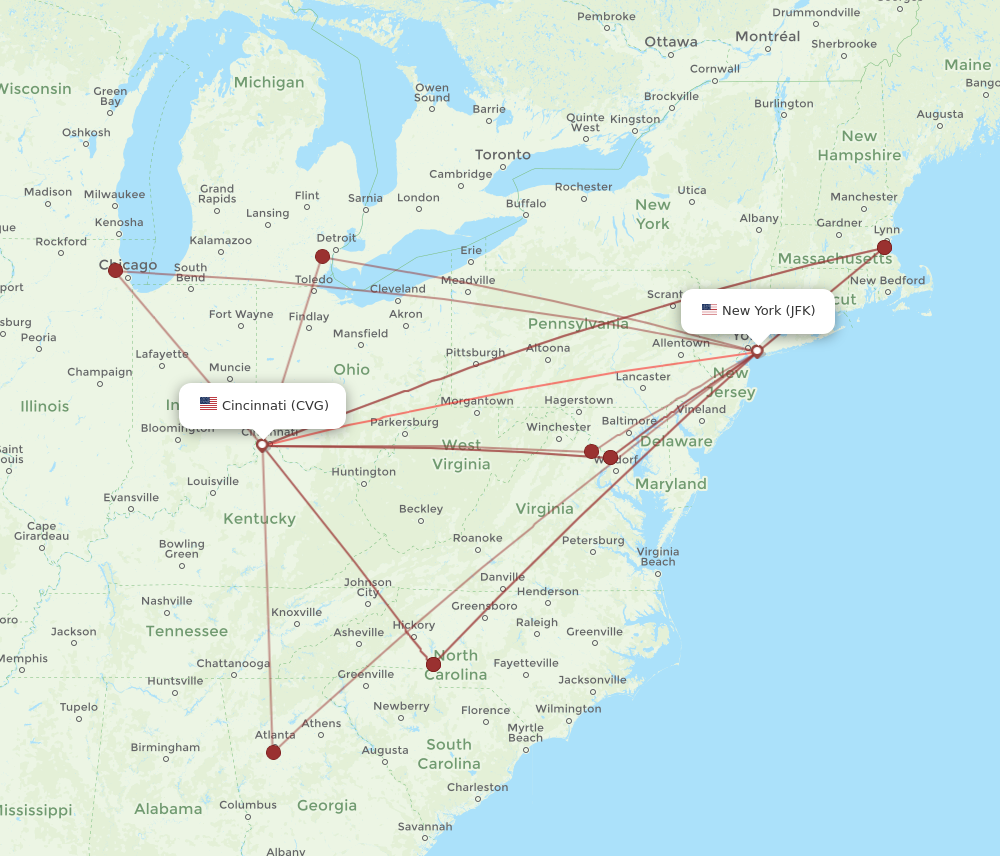 Flights from Cincinnati to New York CVG to JFK Flight Routes