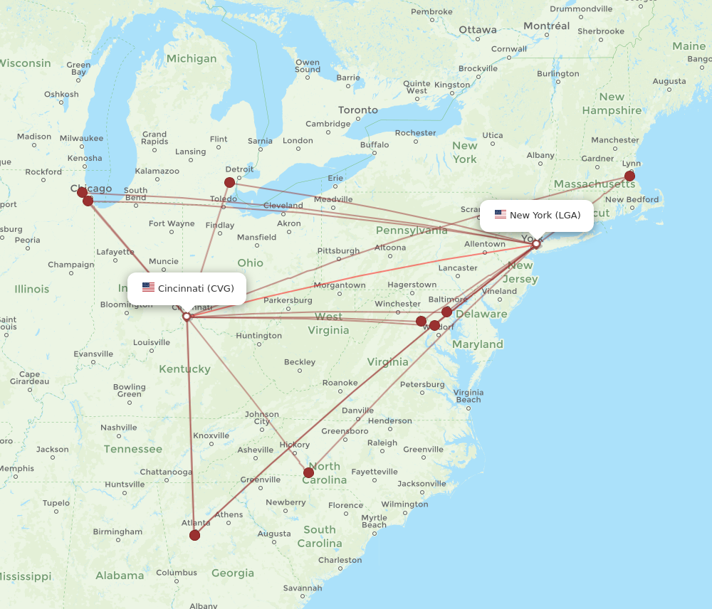 Flights from Cincinnati to New York CVG to LGA Flight Routes