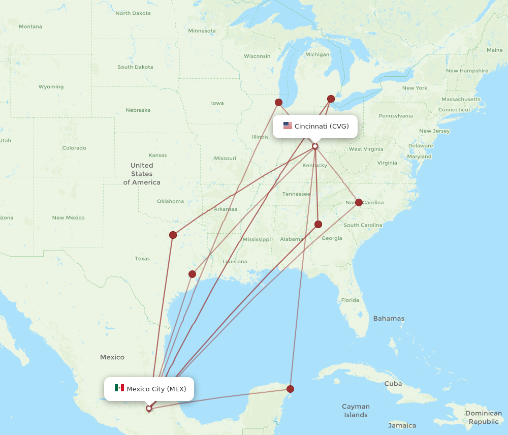 Flights from Cincinnati to Mexico City CVG to MEX Flight Routes