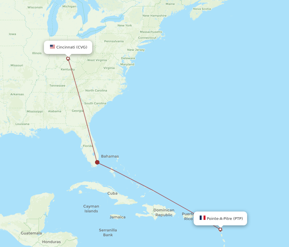 Flights from Cincinnati to Pointe a Pitre CVG to PTP Flight Routes