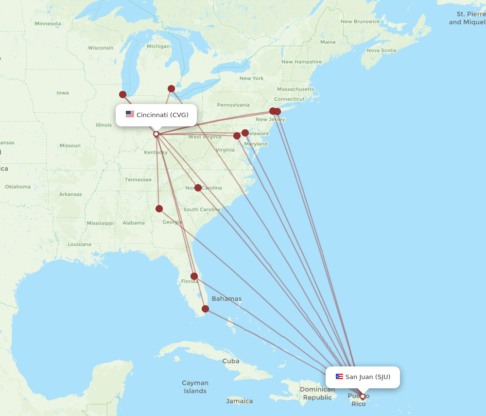 Flights from Cincinnati to San Juan CVG to SJU Flight Routes