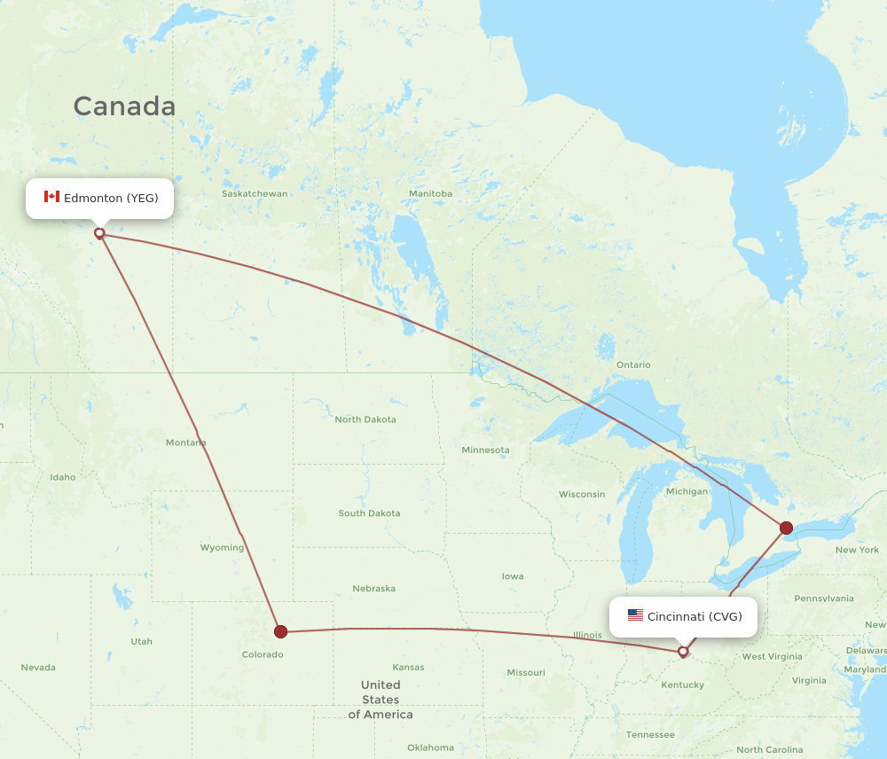 Flights from Cincinnati to Edmonton CVG to YEG Flight Routes