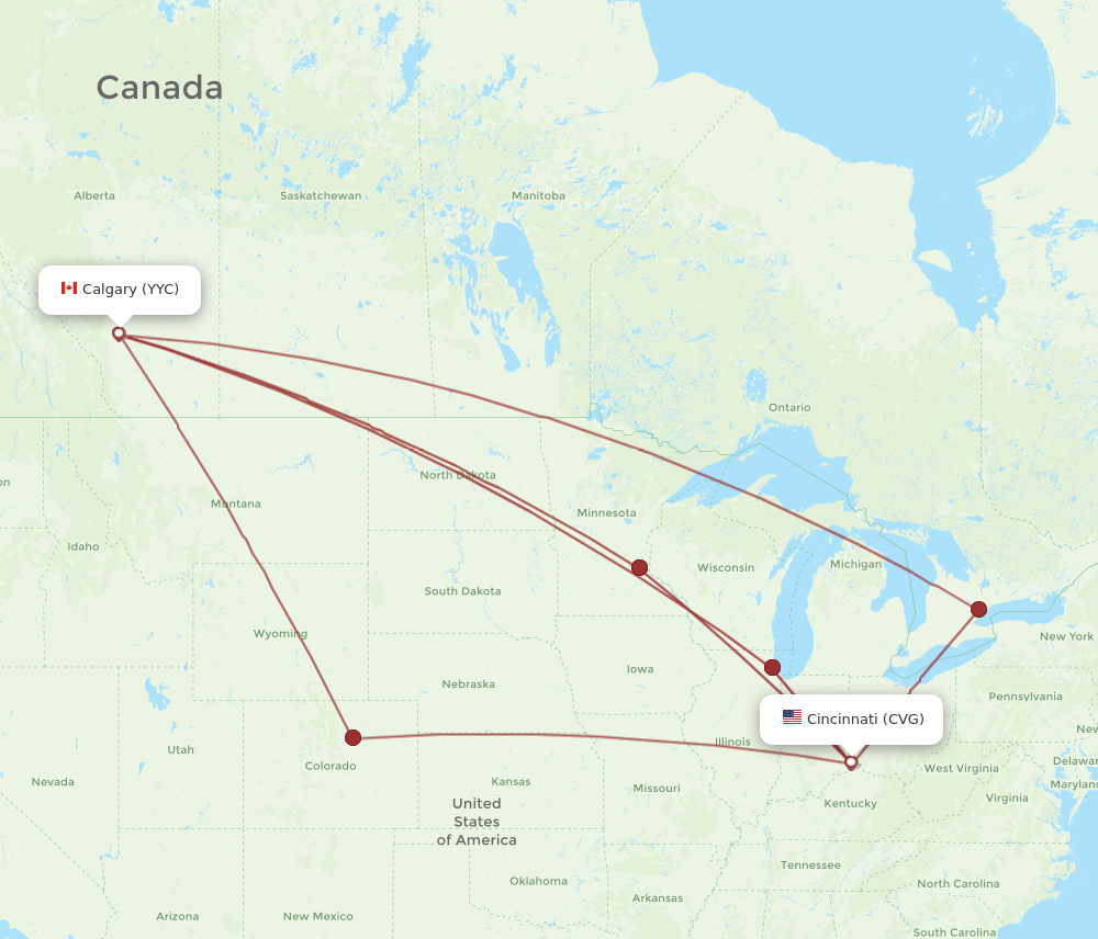 All Flight Routes From Calgary To Cincinnati, Yyc To Cvg - Flight Routes