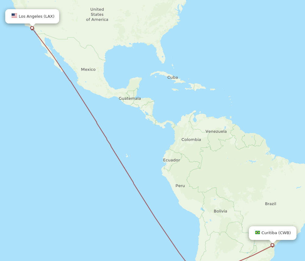 Flights from Curitiba to Los Angeles CWB to LAX Flight Routes