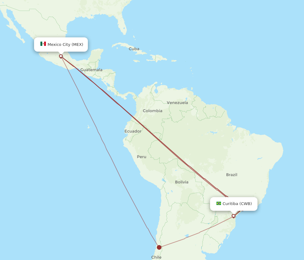 Flights from Curitiba to Mexico City CWB to MEX Flight Routes