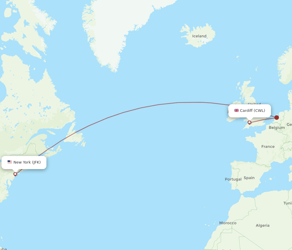 Flights from Cardiff to New York CWL to JFK Flight Routes