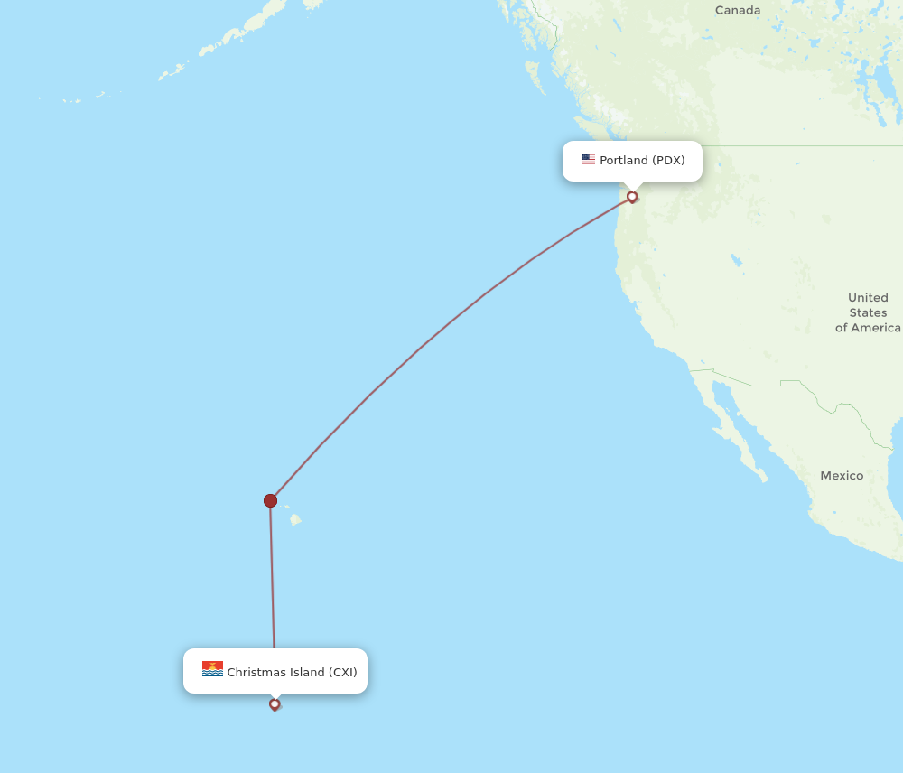 Flights from Christmas Island to Portland CXI to PDX Flight Routes