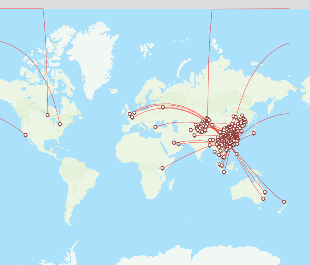 China Southern Airlines routes (CZ) - map - Flight Routes