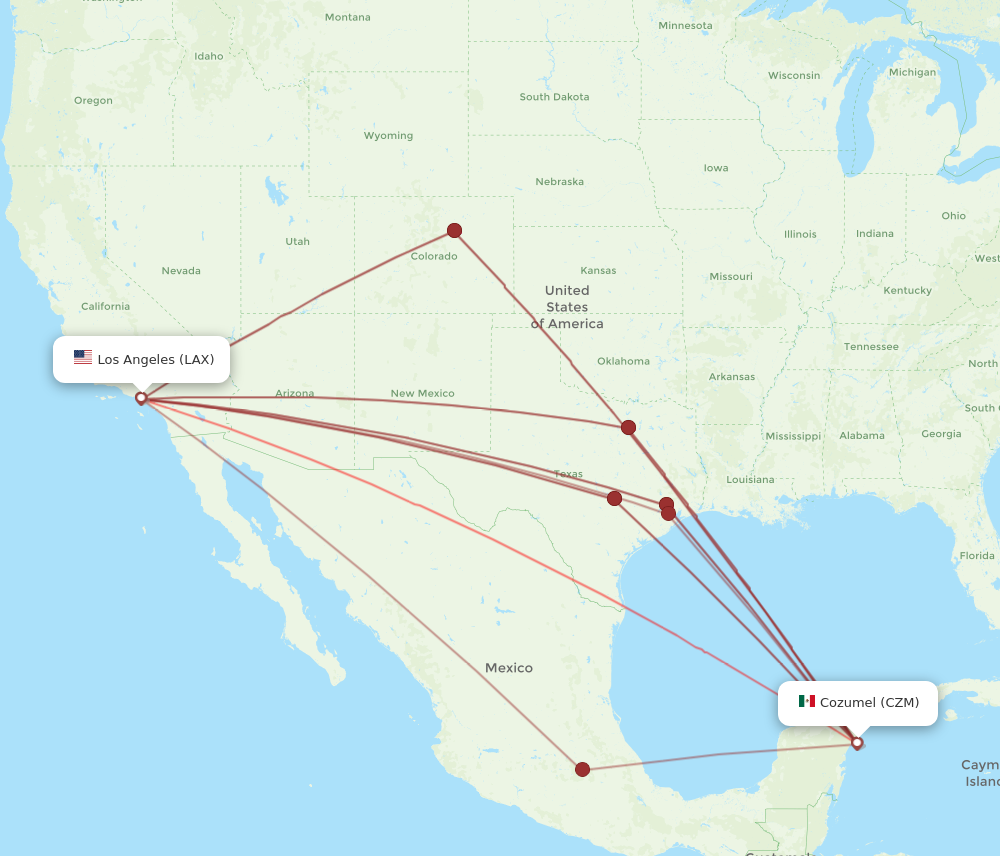 All flight routes from Cozumel to Los Angeles, CZM to LAX - Flight Routes