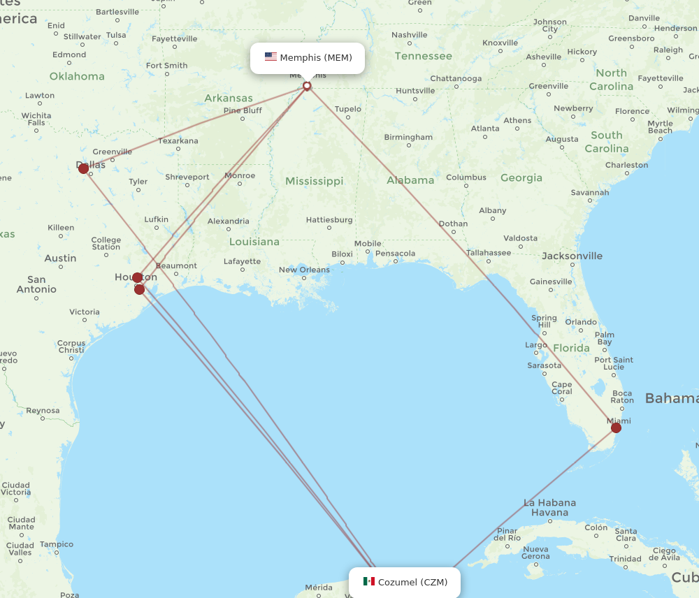 Flights from Cozumel to Memphis, CZM to MEM - Flight Routes