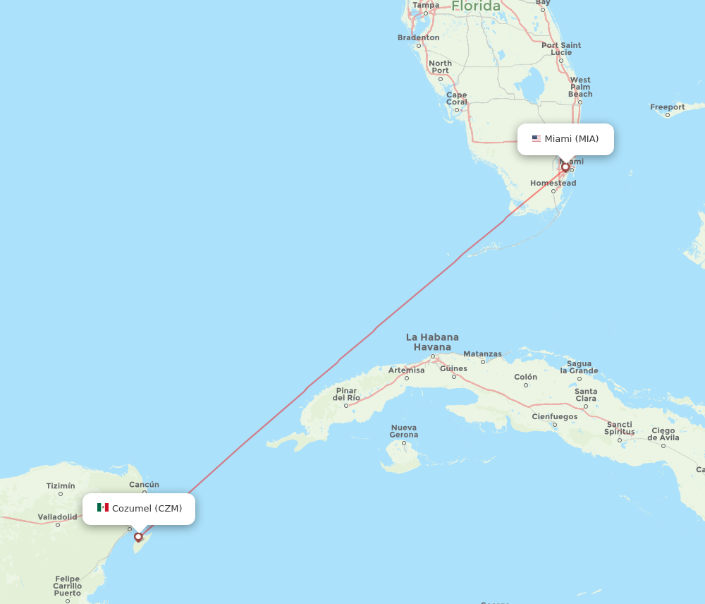 Flights from Cozumel to Miami CZM to MIA Flight Routes